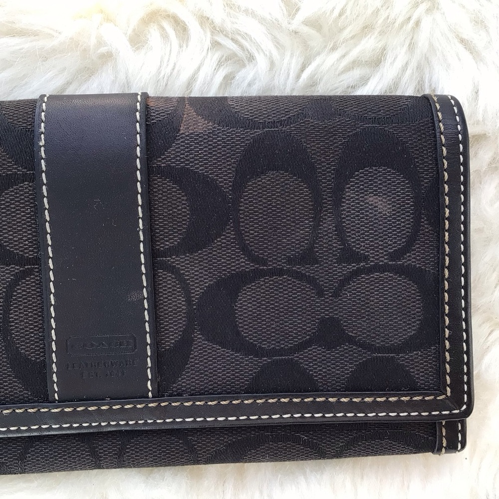 Coach Monogrammed Canvas Coated and Leather Long Wallet Clutch/Organizer Black - Picture 2 of 14